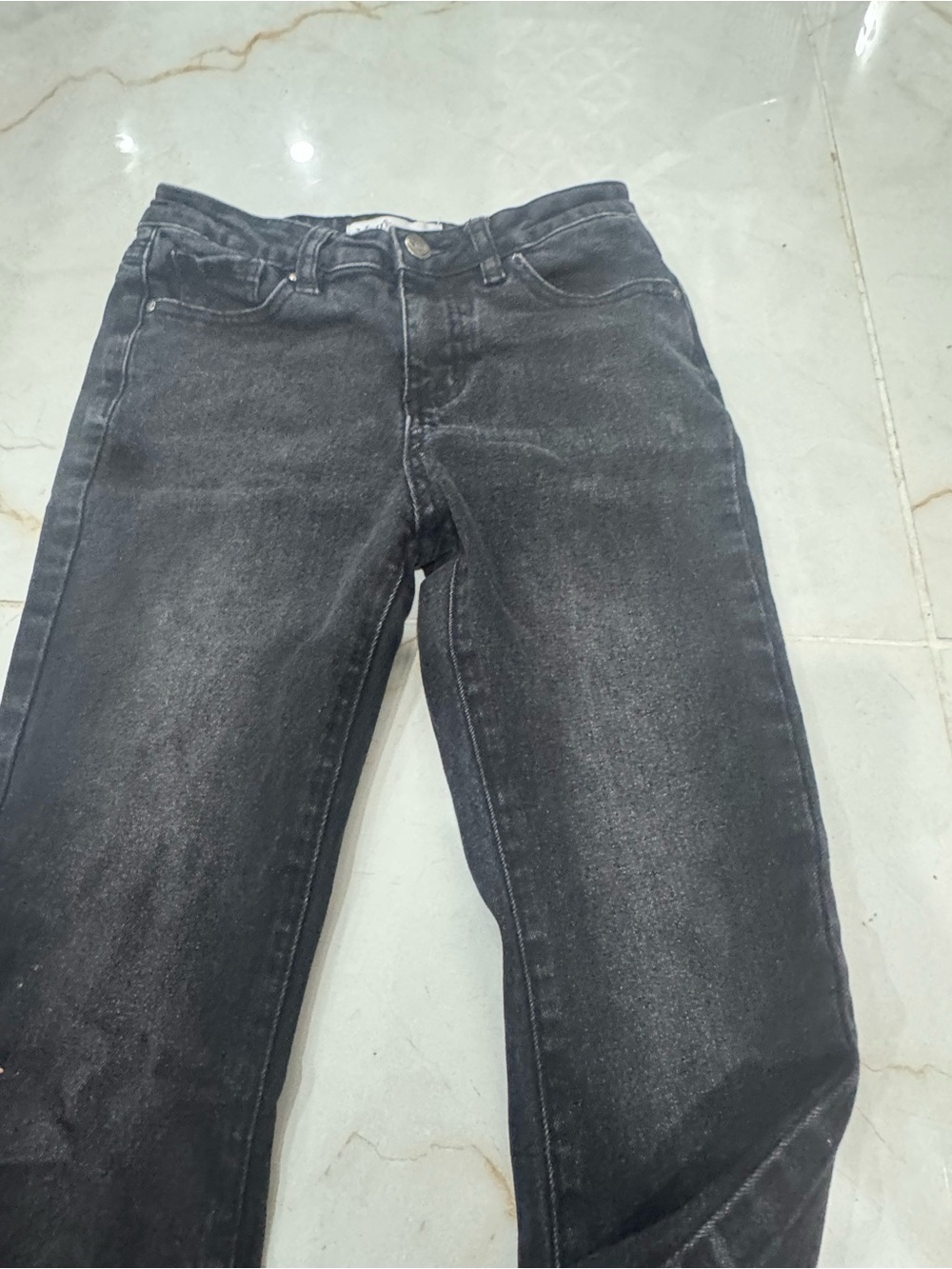 Kids Black Washed Straight-Leg Jeans